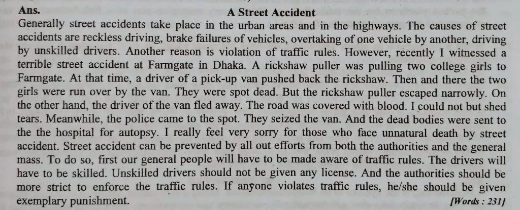 ROAD ACCIDENT paragraph