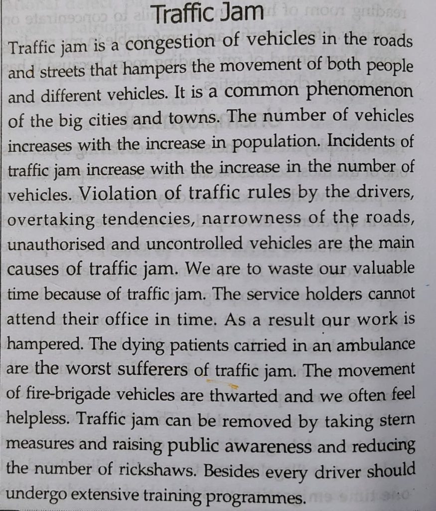 Traffic Jam Paragraph HSC