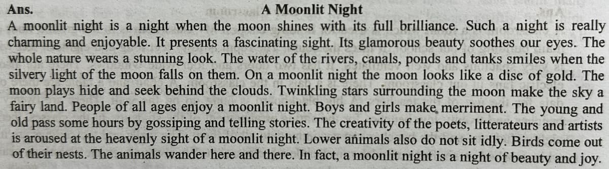 a moonlit night paragraph