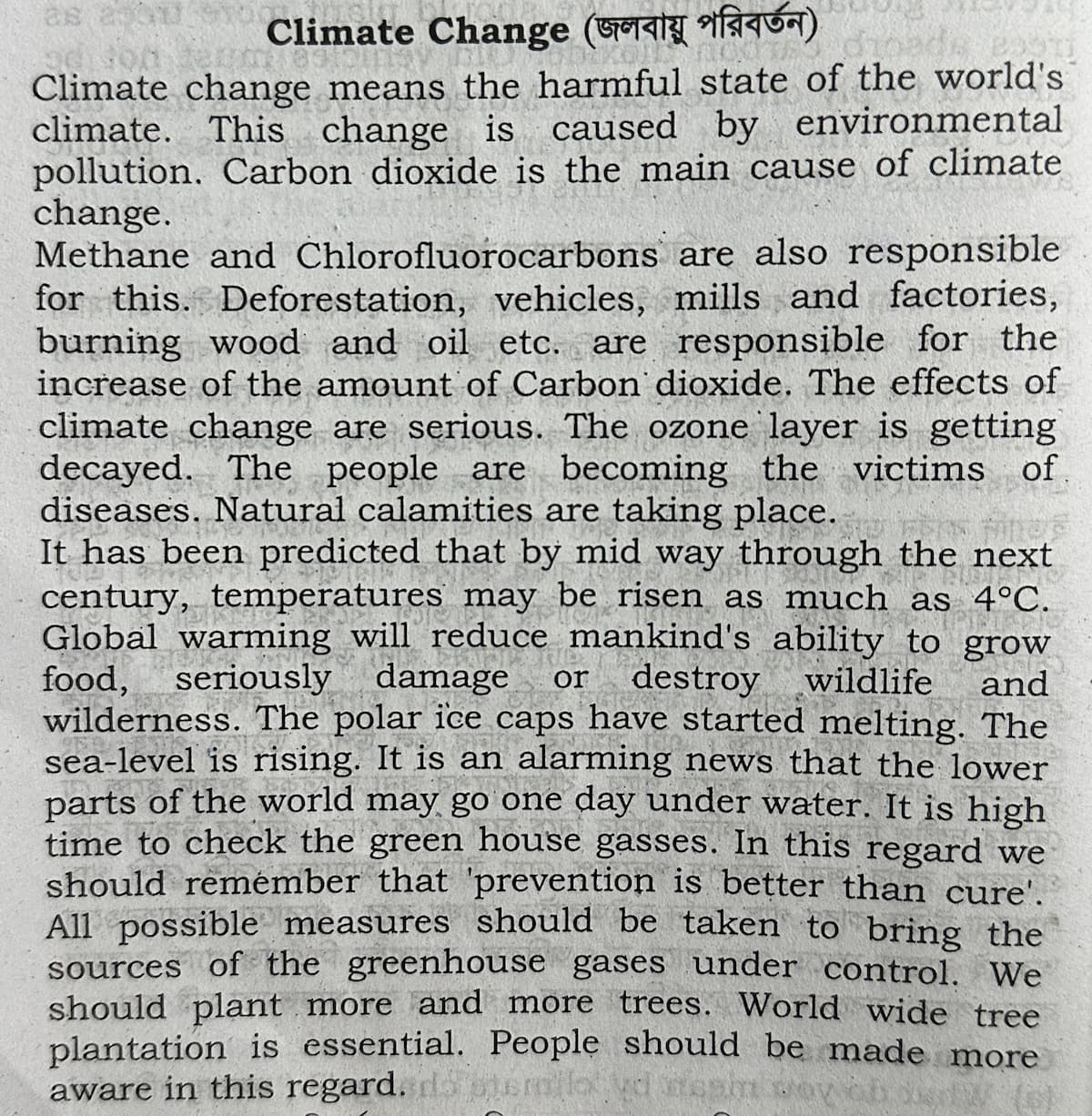 Climate Change Paragraph for HSC